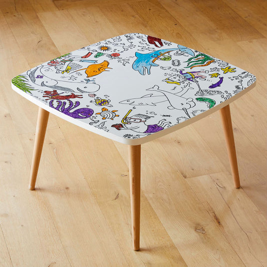 Coloritable – Table d’activités enfant thème Plongée, mer, animaux marins avec surface effaçable