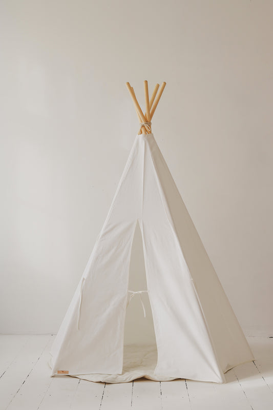 Tipi blanc pour enfant en coton Oeko-Tex – tente stable avec poteaux en pin de 180 cm