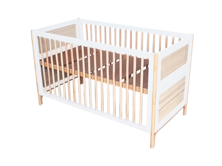 Position haute du sommier du lit bébé évolutif 70x140 en bois blanc