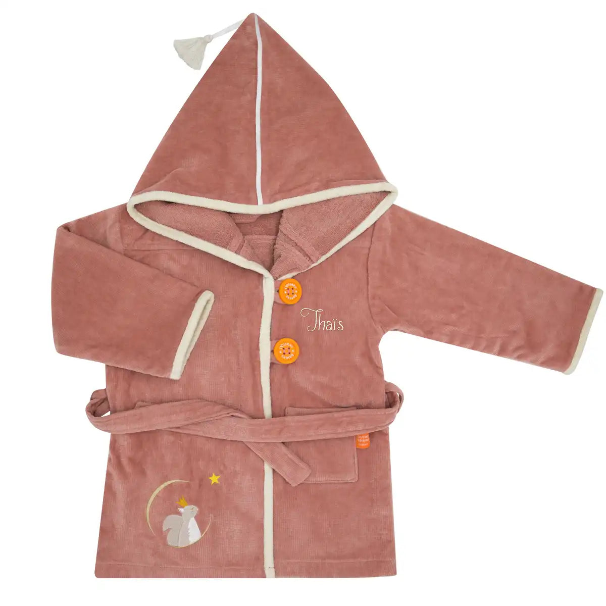 Peignoir bain bébé personnalisé, prénom brodé et motif animal couronné
