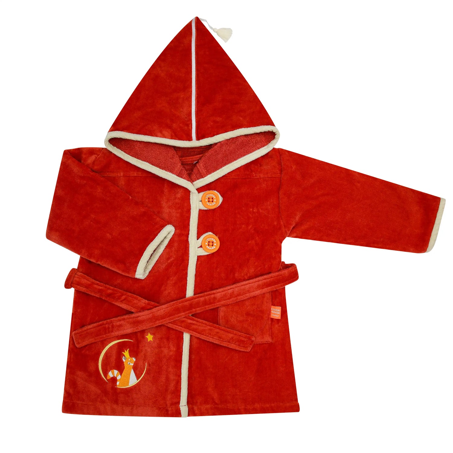 Peignoir personnalisé enfant 2 à 4 ans, velours doux et capuche pratique. Panda terracotta.
