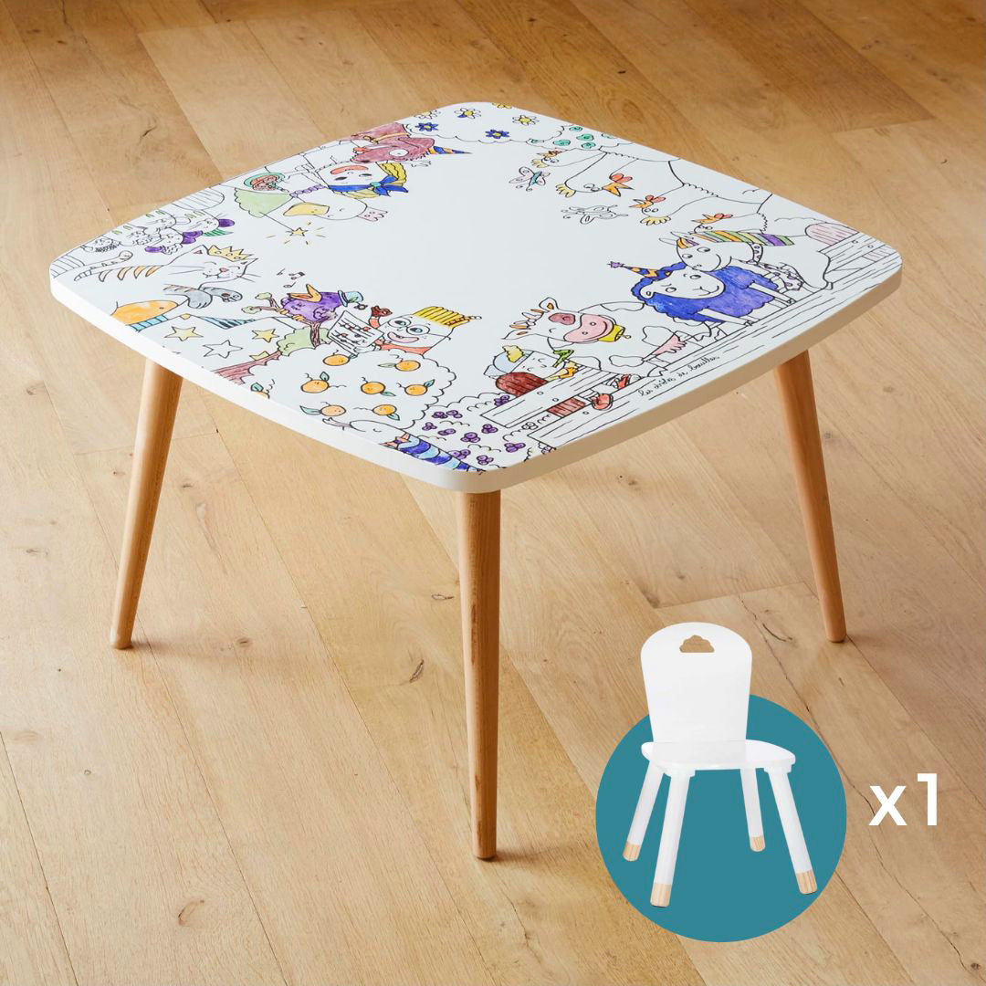 Petite table avec chaise pour enfant – Coloritable thème animaux de la ferme