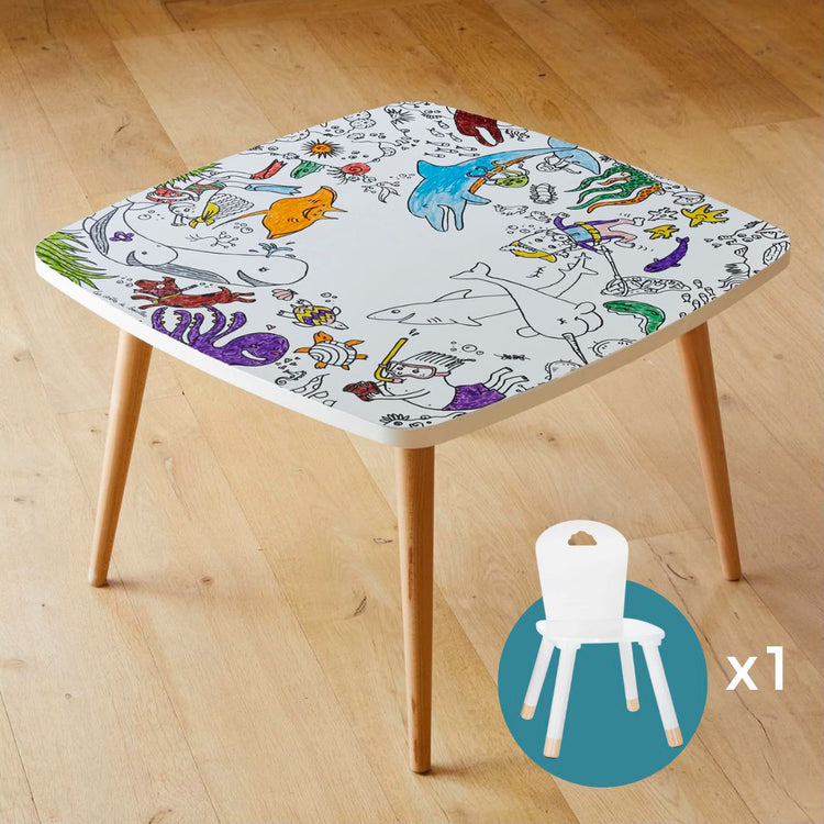 Petite table avec chaise pour enfant – Coloritable thème Océan