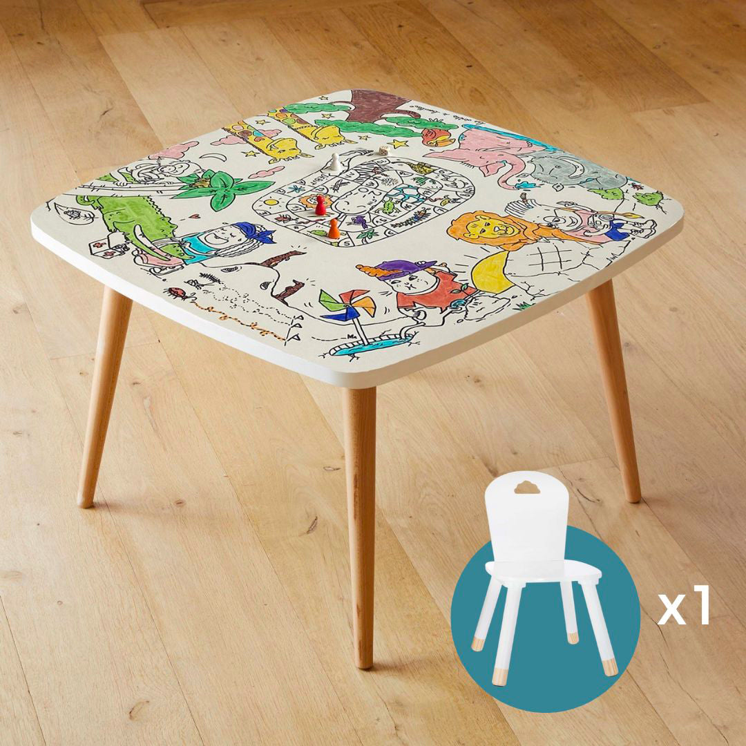 Petite table avec chaise pour enfant – Coloritable thème animaux de la savane