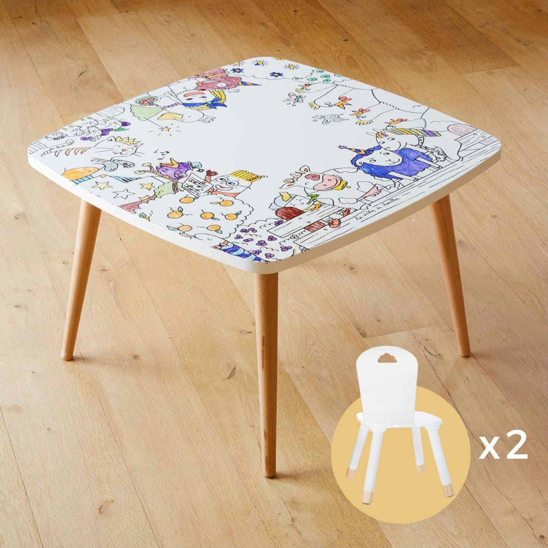 Petite table avec chaises pour enfant – Coloritable thème animaux rigolos de la ferme