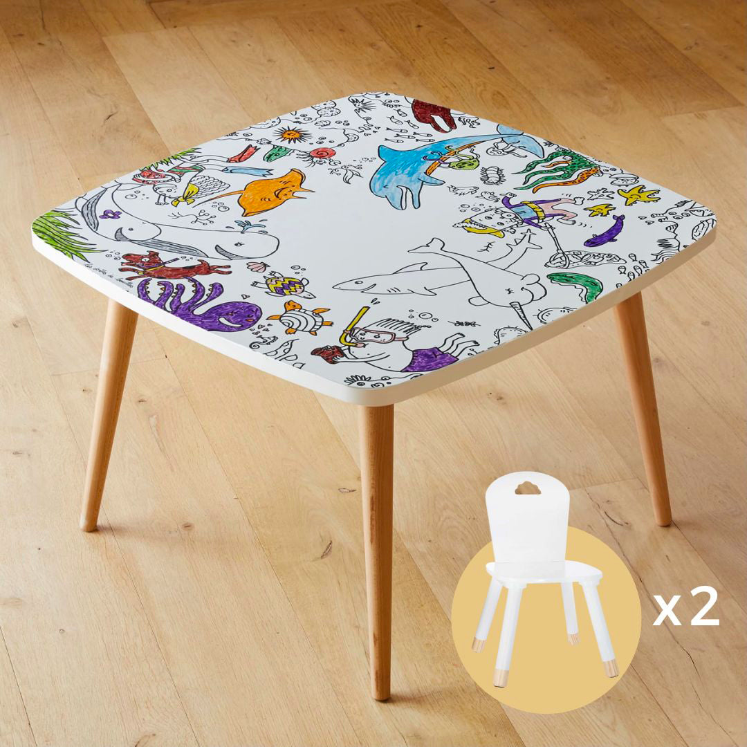 Petite table avec chaises pour enfant – Coloritable thème animaux marins