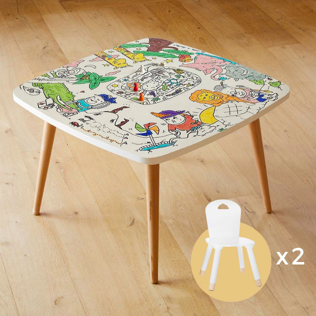 Petite table avec chaises pour enfant – Coloritable animaux sauvages de la savane