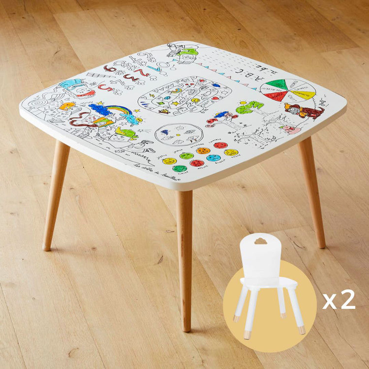 Petite table avec chaises pour enfant – Coloritable thème artistes et apprentissages.