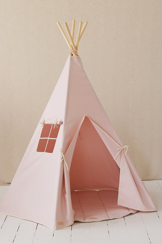 Tipi rose en coton bio avec tapis et poche intérieure pour trésors – confort et fonctionnalité